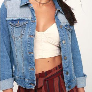 Medium Wash Two-Tone Distressed Denim Jacket